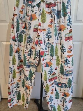 Womens White Camping Print Pajama Pants - Colorful Outdoor Design